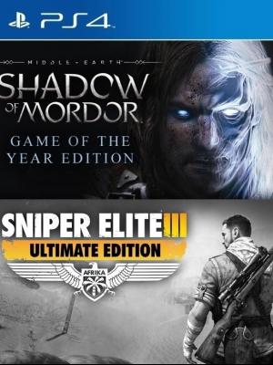 2 JUEGOS EN 1 Middle earth Shadow of Mordor Game of the Year Edition MAS Sniper Elite 3 ULTIMATE EDITION PS4